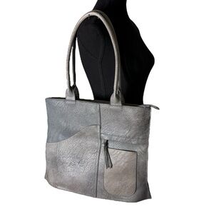 ESPE Vegan Leather Large Grey Tote Bag Pebbled Faux Leather Zipper Closure